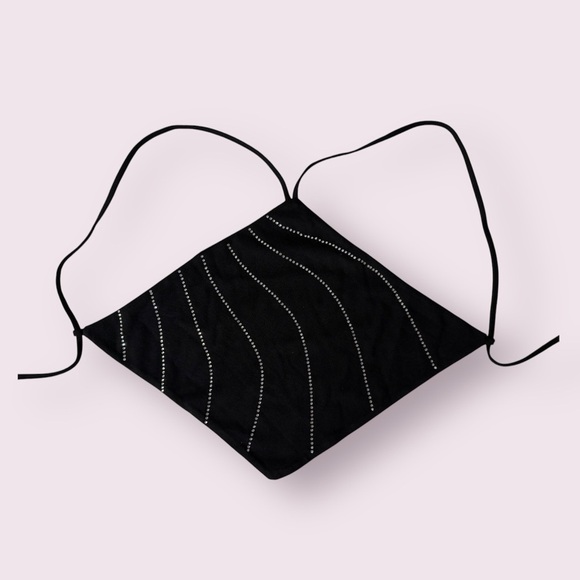 White Fox Black and Silver Rhinestone Halter Diamond Backless Top XS - Picture 1 of 8